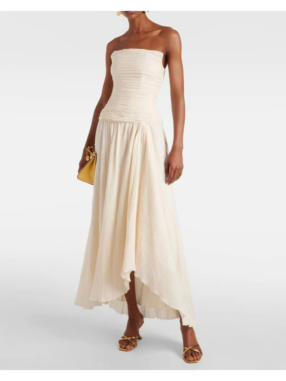NWT Staud High Tide Asymmetrical Strapless Maxi Dress Ivory Gauze Sz 8/Medium